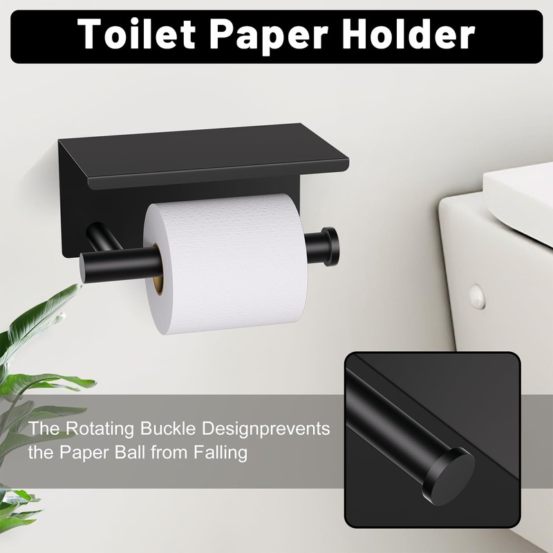 TURS 5-Pieces Matte Black Bathroom Hardware Accessories Set SUS304 Stainless
