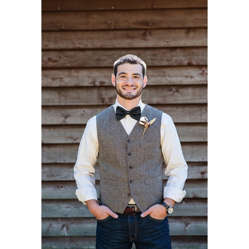 Alizeal Mens Solid Mini Squares Formal Banded Bow Ties (Black)
