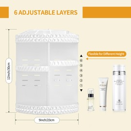 HEMTROY 360 Rotating Makeup Organizer, DIY Adjustable Cosmetics Organizer, Professional Acrylic Make Up Caddy Shelf Storage Perfume, Lipsticks, Makeup Brushes or Accessories (White)