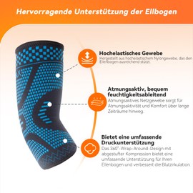 INDEEMAX Elbow Bandage Pack of 2, Tennis Elbow Bandage for Men Women, Compression Elbow Bandage for Tennis Elbow, Golfer's Elbow, Tendonitis, Arthritis, Blue, S