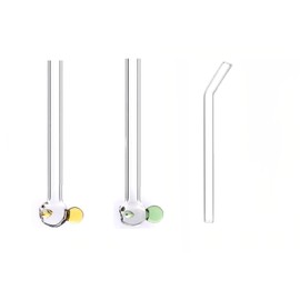 (Green+Yellow) reusable glass straws,reusable glass straws bent glass straws Creative fish straws