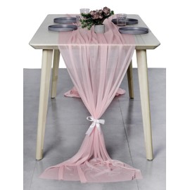 VDS 14ft Chiffon Table Runner 29x170 Inches Shimmer Sheer Centerpiece Cloth for Wedding Bridal Shower Birthday Graduation Engagement Ceremony Event Party Banquet Table Decoration (6 PC)(Blush Pink)