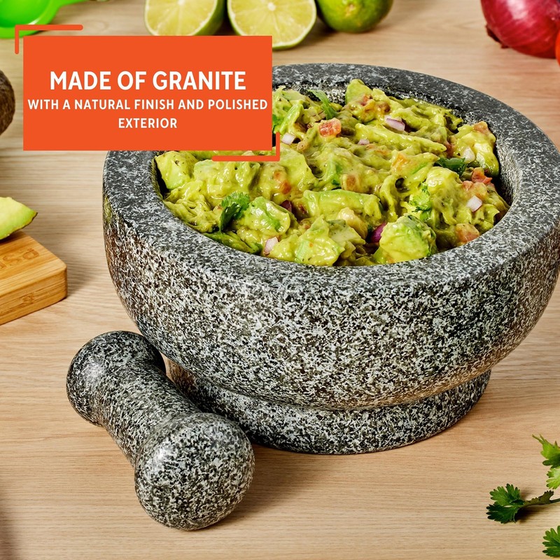 IMUSA 8.5" Traditional Heavy Duty Polished Granite Molcajete for Fresh