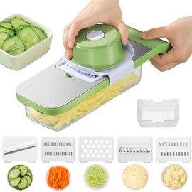 NCOIIBF Picadora de Verduras, Cortador de Verduras Multifuncional, con 5 Cuchillas de Acero Inoxidable, Caja de Cuchillas y Envase, Cortador de Mandolina, Picador de Cebolla para Ensalada Vegetariana