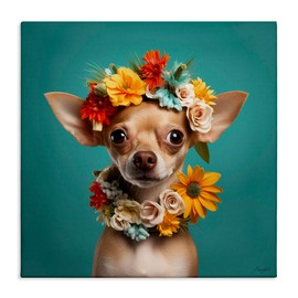 Stupell Industries Floral Chihuahua Portrait Canvas Wall Art by Roozbeh
