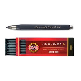 KOH-I-NOOR 5347 5.6mm Diameter Mechanical Clutch Lead Holder Pencil - Black + Koh-I-Noor 6 Gioconda 5.6 mm Graphite Leads. 4865/6B …