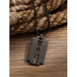 HAQUIL Razor Blade Necklace, Black Plated Stainless Steel Razor Blade Pendant, Box Chain, Gothic Punk Rock Hip Hop Jewelry Gift for Men