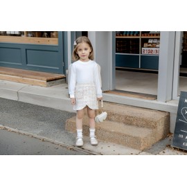 AMMENGBEI Girl's Skirt Sets Puff Sleeve Tops Plaid Tweed Skirt With Hat Kids Fashion Clothes Fall Winter Outfits(Pink,7-8 Years)