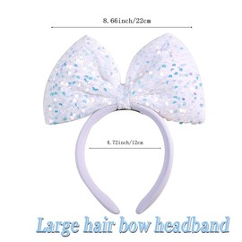 Yheahin Big Bow Headband for Women Soft Bow-Knot Hair Hoop with Sparkling Sequins Festival Costume Large Hair Bow Accessory (White, Elastic)