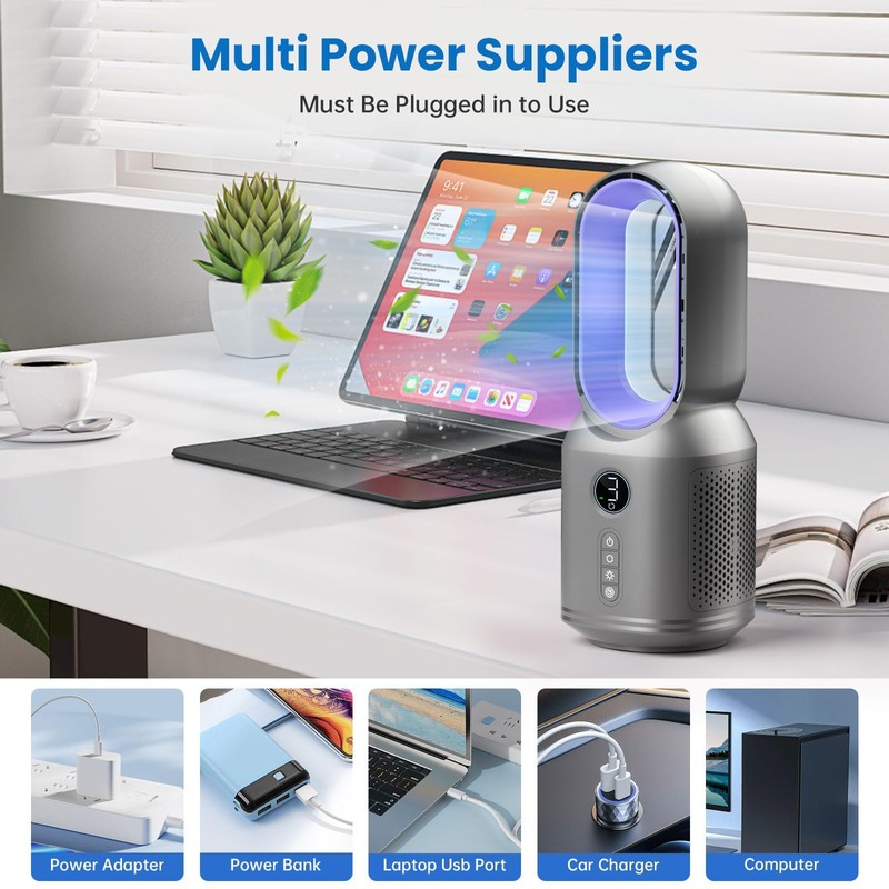 Desk Fan,13 Inch Portable Bladeless Fan, Small Quiet Office Fan