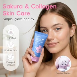Sakura Collagen Skincare Set - 8-Piece Glass Skin Routine with Cleanser, Toner, Serum, Eye Cream, Moisturizer | Hydrating, Firming, Glowing for All Skin Types, Skin Care Gift Sets