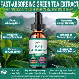 JINGYAT L Theanine Liquid Drops, Pure L-Theanine 400mg for Adults and Kids, Organic High Absorption L Theanine Supplement, Natural Focus Supplement, Non-GMO | Gluten Free | 30 Servings