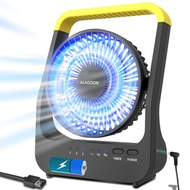 ALAGOON Portable Desk Fan, D Battery Operated Fan for Hurricane, Powered Fan by USB Cable 214H Long Lasting with Timer 6'' Portable for Outdoor Camping Quiet 3 Speeds for Office Bedroom
