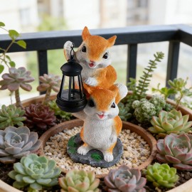 Solar Powered Squirrel Garden Statue with Lantern -Animal Figurine Outdoor Decor, Night Light for Patio, Whimsical Lawn OrnamentColor: As picture, Size: One Size