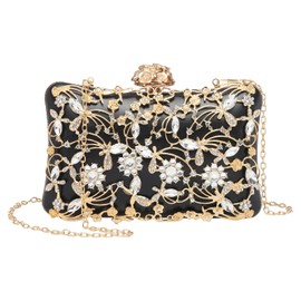 DTGN Evening Bags Clutch Purses for Women Formal, Purse Crossbody Handbag Rhinestone Shoulder Bag with Chain Sparkly for Wedding Bridal Guest Party Black