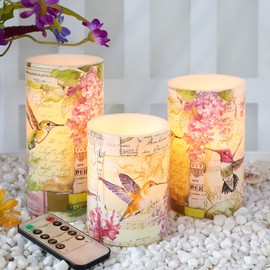 Immeiscent Flameless Candles Hummingbird Floral Battery Operated with Remote Timer Flickering LED Light Real Wax Pillar Spring Summer Decorative Candles for Home Fireplace Christmas Holiday Gifts