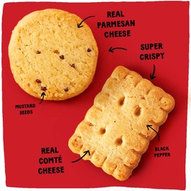 Michel et Augustin Gourmet Crackers Variety Pack: 2 Parmesan with Mustard Seeds and 1 Comté Cheese with Black Pepper, Savory Party Crackers, French Snacks, 3-Pack, 3.5 oz. Bags