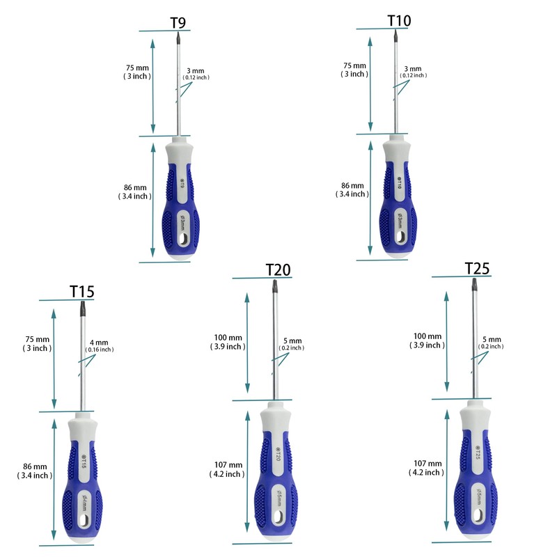 bociloy 5Pcs Magnetic Torx Screwdrivers Set with Comfortable Handle, Steel