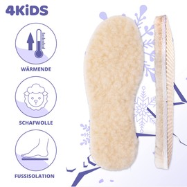 SULPO 2 Pairs of Children's Insoles, Soft, Warm Pads with Sheep's Wool Top, PU Foam, Aluminium Insulation, Thermal Insoles for Cold Weather