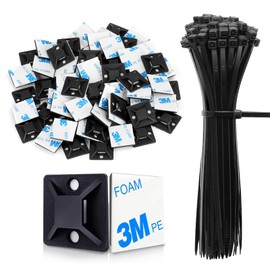 RoleDec 50 Sets Cable Zip Tie Mounts Kit with Self Adhesive 3/4" Wire Holder Squares, Black 6" Zip Ties,Sticky Cable Clips and Fasteners for Management and Secure Anchor
