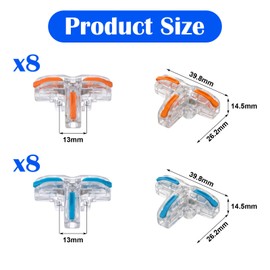 16 Pcs T Tap Wire Connectors for AWG 28-12 Wiring Lever Nut 3 Way Wire Connector with Bracket Push in Quick Splitter Connectors, No Stripping Required, Upgraded New Model (Orange + Blue)