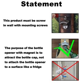 Jumiok Magnetic Bottle Opener Wall Mounted Beer Cap Opener, Durable Stainless Steel Soda Bottle Top Opener Cooler Mounted Brushed Silver