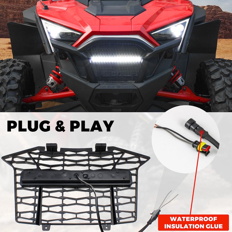 SAUTVS Front Mesh Grill with LED Light Bar for RZR
