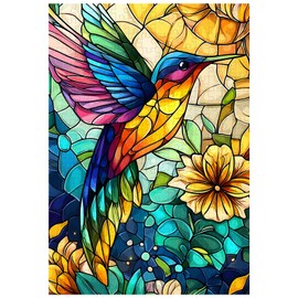 Great Jigsaw Puzzles for Adults 300 Pieces Stained Glass Hummingbird Challenging Puzzles for Adults Gift for Friends Family Home Decoration Puzzle