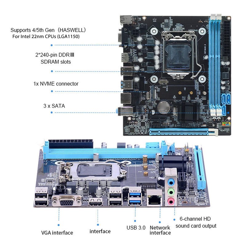 H81 Motherboard Micro ATX, Support for Intel 4th Gen Processors