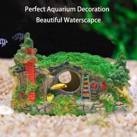 Tfwadmx Aquarium Decorations Hobbit House, Resin Small Fish Hideout Cave, Aquarium Decor Hollow Hole Shelter Fish Tank Ornaments Mini Garden Decorating Landscaping Accessories(3 Pcs)