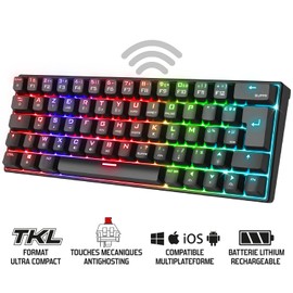 Spirit Of Gamer XPERT K200 | Tastiera Gamer Wireless & Bluetooth RGB | KL AZERTY Ultra Compact 60% | Switches Rossi meccanici Anti-Ghosting | Compatibile Windows, Smartphone e Tablet nero BLACK