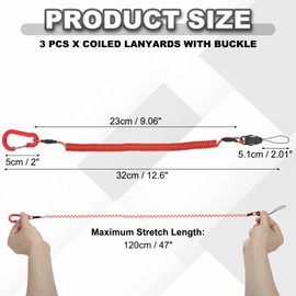 PATIKIL Coiled Lanyards with Buckle 47 Inch, 3 Pcs Retractable Safety Ring and Quick Release Detachable Buckle for Fishing Equipment Key Card Tool Tether Leash, Red