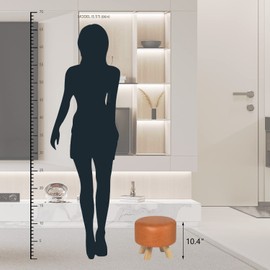 Asense Small Round Ottoman Foot Rest Stool Fabric Padded Seat Footstool Ottoman with Wooden Legs (Dark Orange,Fabric)