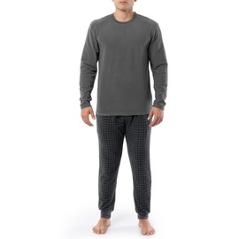 Joseph Abboud Men's Drop Needle Waffle Knit Fleece 2 Piece Sleep Pajama Set, Grey, 3X-Large