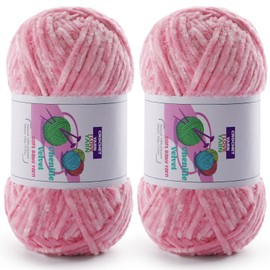 2 Skeins Fluffy Chunky Yarn, Chenille Chunky Yarn for Crocheting and Hand Knitting, Soft Thick Bulky Yarn for Making Blankets, Scarves, Hats（2×3.5oz, 2×131.2yds） (Sakura Pink)