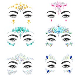 SAOROPEB Face Gems - 6 Sets Mermaid Face Jewels Temporary Tattoo Stickers Acrylic Crystal Glitter Stickers Waterproof Eye Gems Stick On Rainbow Tears Rhinestone for Party, Rave Festival
