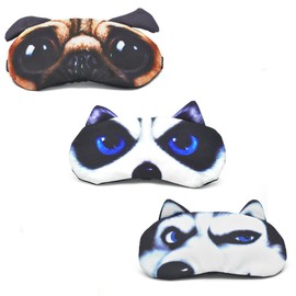 Cute Sleep Eye Mask for Sleeping Cartoon Dog Super Soft and Lightweight Eye Cover Blindfold Eyeshade for Men Women and Kid, 3 Pack