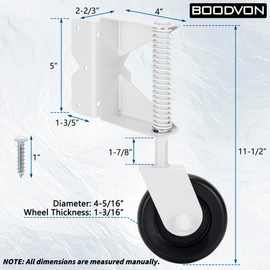 BOODVON Heavy Duty Gate Wheel, Gate Casters for Outdoor Wooden Gates or Fence Gates, Spring Loaded Gate Wheel Caster for Uneven Floors, Gate Wheels with 360° Swivel, Right, White
