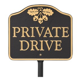 Whitehall 14141 "Cast Aluminum, Durable Wall or Lawn Mounting Private Drive with Acorn Design Sign, Black/Gold