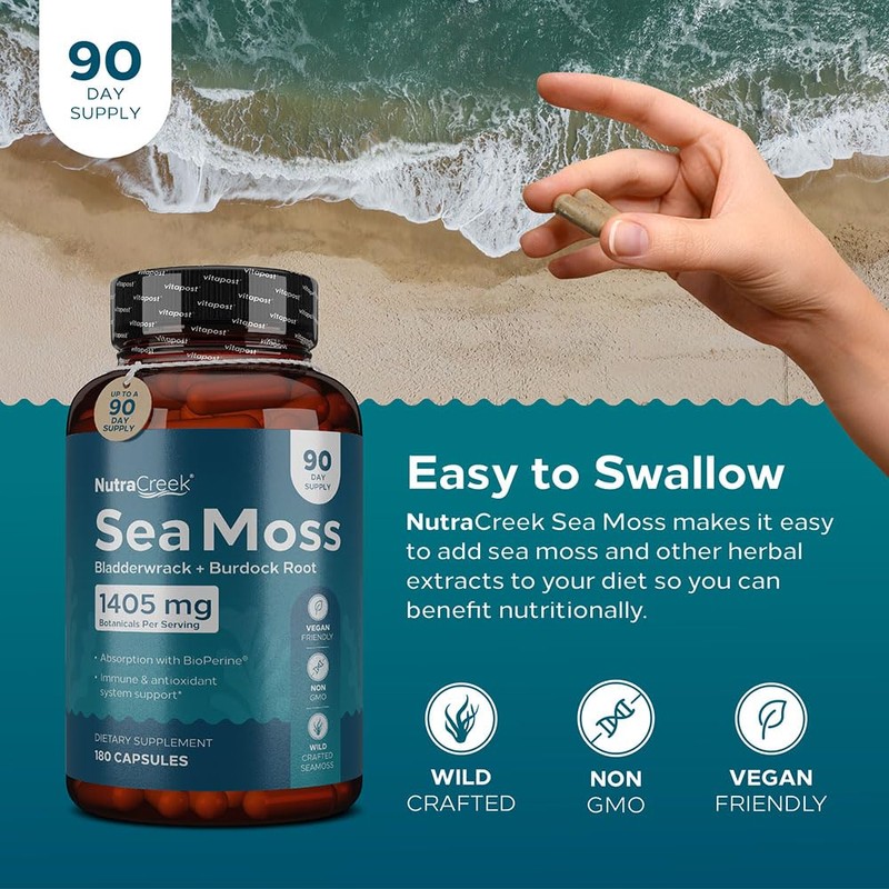 NutraCreek Sea Moss | Irish Sea Moss Capsules with Bladderwrack,