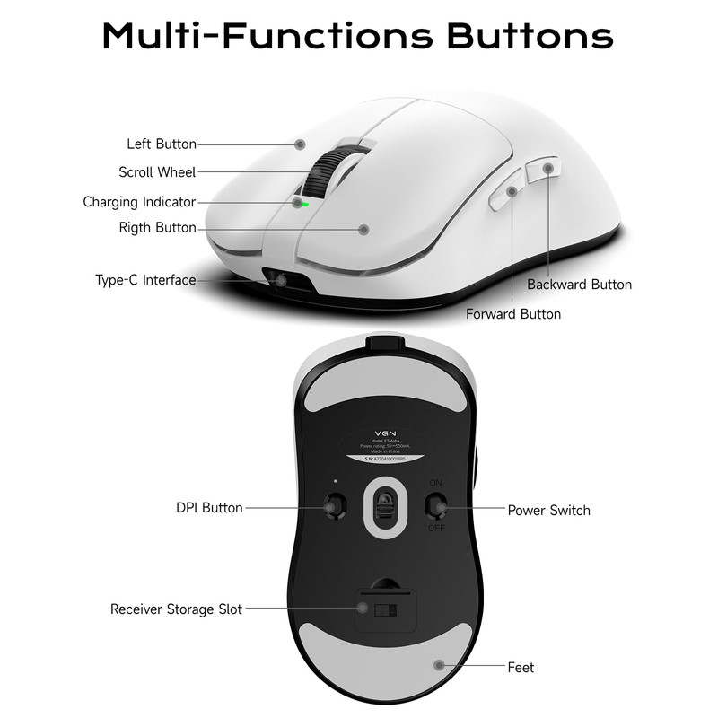 VGN Dragonfly F1 Pro Max Wireless Gaming Mouse, 130h Playtime