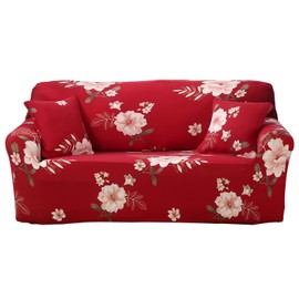 Celevingne Printed Couch Cover Stretch Sofa Cover Sofa Protector for Loveseat Elastic Sofa Slipcover with 1 Pillowcase (Beautiful Years Red, Loveseat)