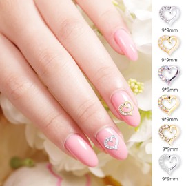 SILPECWEE 30pcs Heart Nail Charms for Valentine's Day 3D Silver Gold Nail Jewels Nail Rhinestone Crystal Nail Pearl Hollow Nail Studs Diamond for Nails DIY Nail Decorations Nail Art Accessories