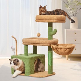 Taoqimiao MS043T Cat Tree, 32.2-Inch Cat Tower, Cat Condo for Large Cats up to 20 lb, Big Cat Perch, Large Cat Cave, Scratching Post, Cactus