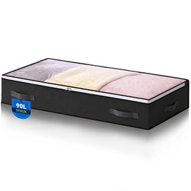 AIOR 1 x 90 L Underbed Storage Bag with Viewing Window, Foldable Underbed Storage Bag, Clothes Storage, Blanket Organiser, Storage Container, 100 x 50 x 18 cm (Black)