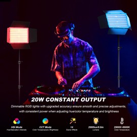 2Pack RGB LED Video Recording Light 12.6in Panel with Barn Door Tripod Stand Kit 20W/ 2500~8500K/ 14 Effect/ 2000lux@0.5m Studio Panel Lighting Kit for Gaming Streaming Zoom YouTube Webex Photography