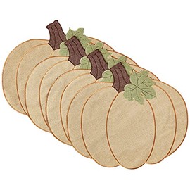 Violet Linen Thanksgiving Harvest Fall Pumpkin Pattern Polyester Applique Embroidered Burlap, Set of 4, Decorative Place Mats, 12" X 18", Gold 4 Count