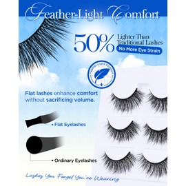 BEYELIAN Airy Lux False Eyelashes Natural Look, Wispy Strip Flat Lashes, Ultra Soft and Lightweight 8-15mm Wispy Natural Doll Eye Fake Lashes, Reusable, Easy to Apply for Beginners, 3Pairs