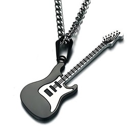 GraceAngie Stainless Steel Music Jewelry Black Rock Style Electric Guitar Pendant Necklace, Free 24" Chain
