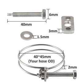 40-45mm Double Wire Hose Clamps, 201 Stainless Steel Hose Clips, Universal Plumbing Pipe Tube Fastener Adjustable Hose Hoop (Pack of 10)